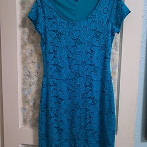 Tiana B. Teal Floral Lace Mini Dress